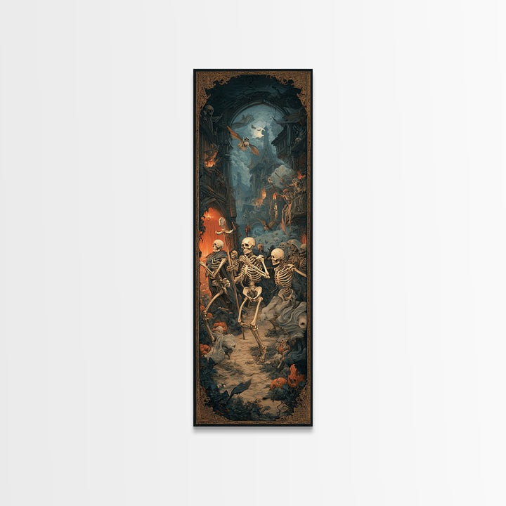 Medieval Danse Macabre, Tall Narrow Wall Art, Dark Fantasy Wall Art, Canvas Print, Halloween Wall Decor, Gothic Home Decor, Horror Wall Art