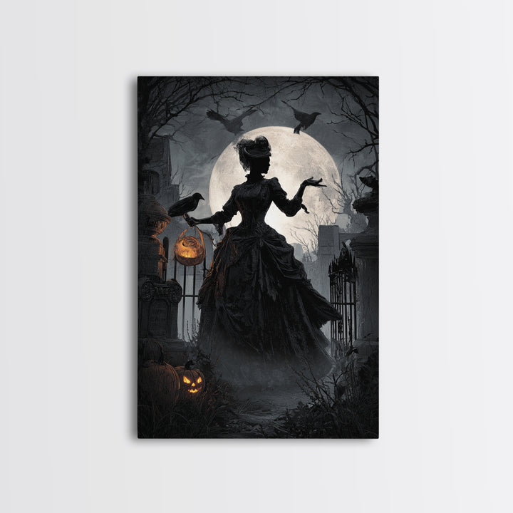 1950s Halloween Nostalgia, Vertical Wall Art, Haunted Gothic Art, Framed Canvas Print, Halloween Wall Decor, Gothic Home Decor