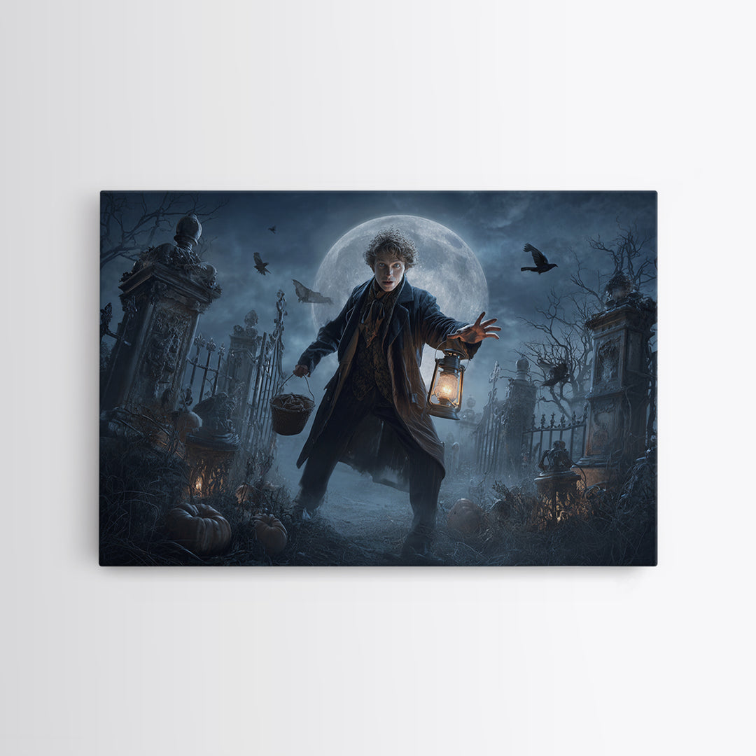 1950s Halloween Nostalgia, Landscape Wall Art, Haunted Gothic Art, Framed Canvas Print, Halloween Wall Decor, Gothic Home Decor