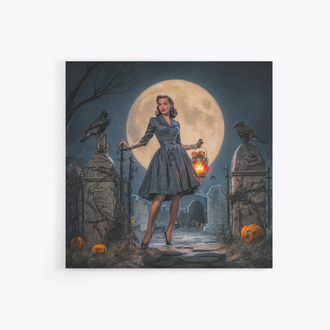 1950s Halloween Nostalgia, Square Wall Art, Dark Fantasy Wall Art, Canvas Print, Halloween Wall Decor, Gothic Home Decor, Horror Wall Art