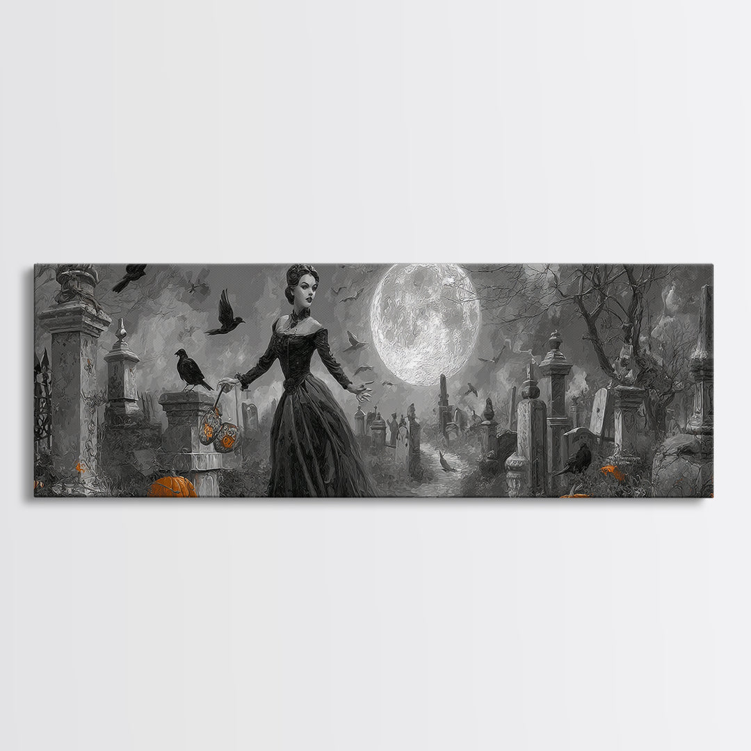 1950s Halloween Nostalgia, Extra Wide Wall Art, Spooky Home Decor, Canvas Print, Halloween Wall Decor, Gothic Home Decor, Spooky Wall Decor