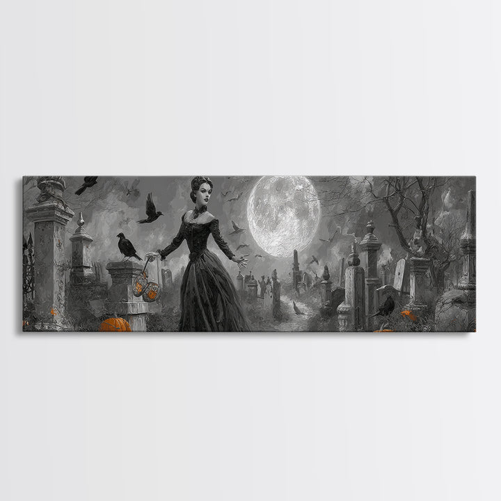 1950s Halloween Nostalgia, Extra Wide Wall Art, Spooky Home Decor, Canvas Print, Halloween Wall Decor, Gothic Home Decor, Spooky Wall Decor
