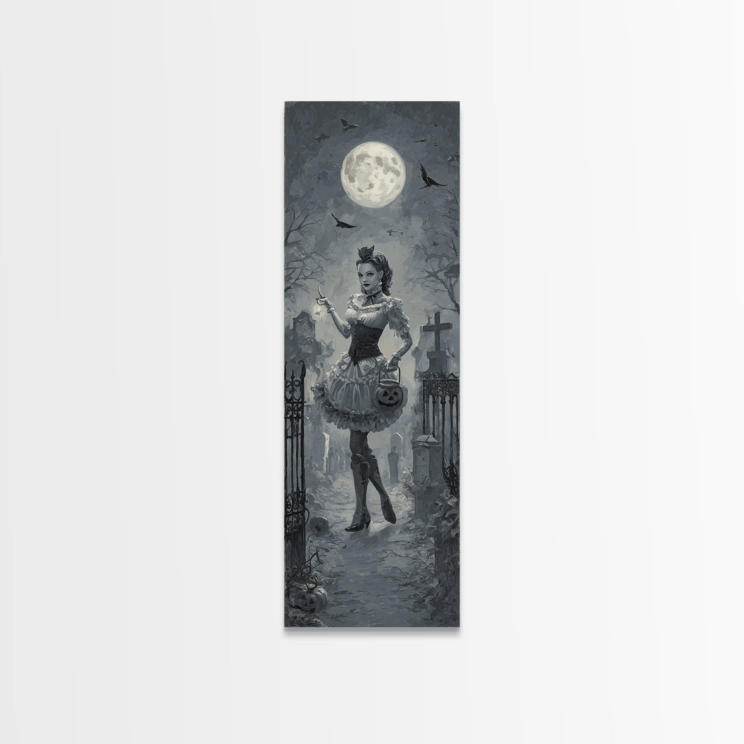 1950s Halloween Nostalgia, Tall Narrow Wall Art, Spooky Home Decor, Canvas Print, Halloween Wall Decor, Gothic Home Decor, Horror Wall Art