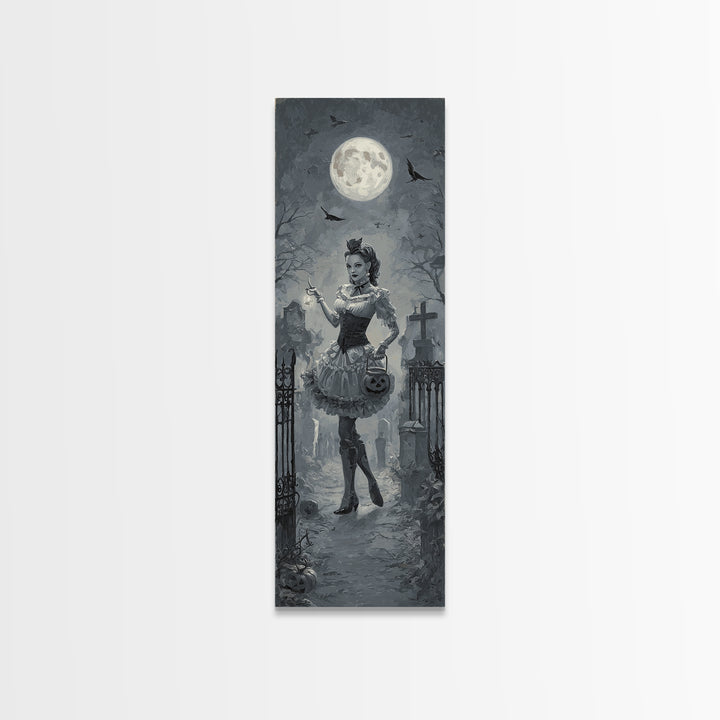 1950s Halloween Nostalgia, Tall Narrow Wall Art, Spooky Home Decor, Canvas Print, Halloween Wall Decor, Gothic Home Decor, Horror Wall Art