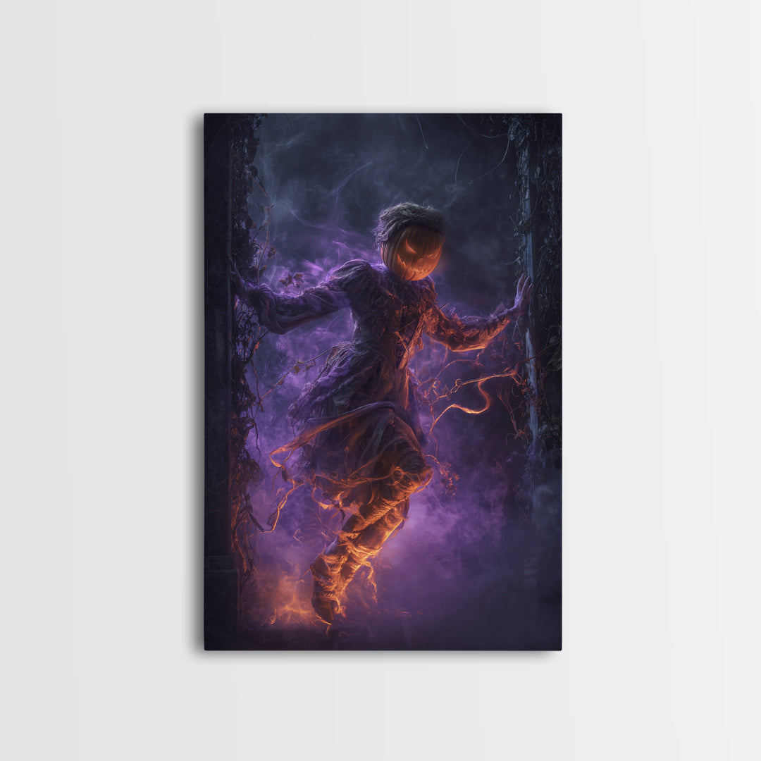 1980s Neon Horror, Vertical Wall Art, Haunted Gothic Art, Framed Canvas Print, Halloween Wall Decor, Gothic Home Decor, Halloween Wall Art
