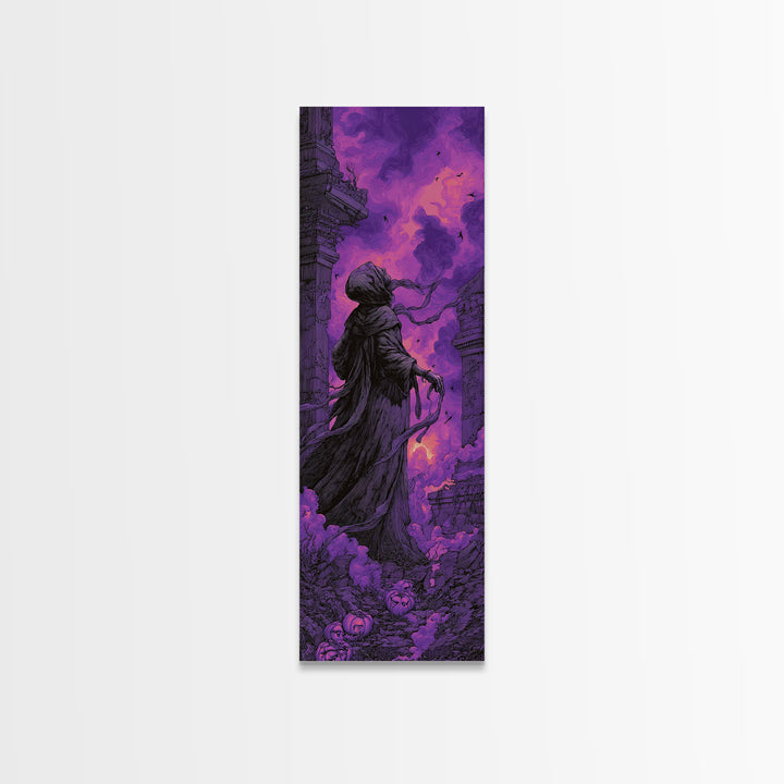 1980s Neon Horror, Tall Narrow Wall Art, Spooky Home Decor, Canvas Print, Halloween Wall Decor, Gothic Home Decor, Halloween Decor
