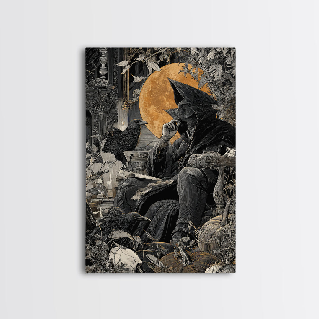 Dark Academia Halloween, Vertical Wall Art, Macabre Wall Art, Framed Canvas Print, Halloween Wall Decor, Gothic Home Decor, Dark Fantasy Art