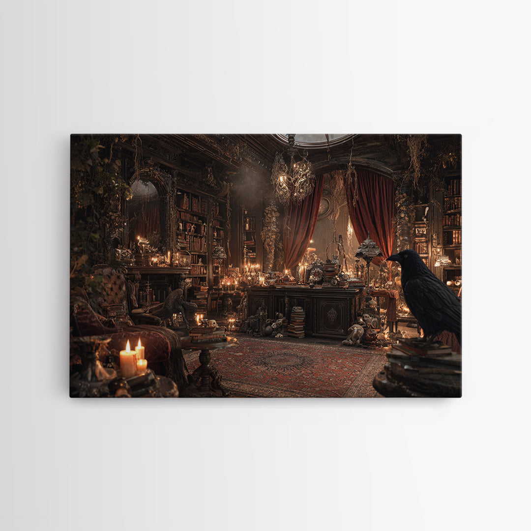 Dark Academia Halloween, Landscape Wall Art, Haunted Gothic Art, Framed Canvas Print, Halloween Wall Decor, Gothic Home Decor