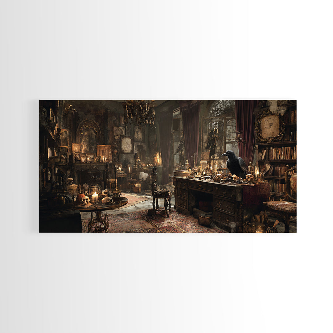 Dark Academia Halloween, Wide Panoramic Art, Dark Fantasy Wall Art, Canvas Print, Halloween Wall Decor, Gothic Home Decor, Horror Wall Art