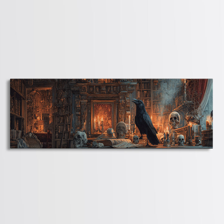 Dark Academia Halloween, Extra Wide Wall Art, Haunted Gothic Art, Framed Canvas Print, Halloween Wall Decor, Gothic Home Decor