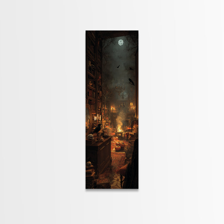 Dark Academia Halloween, Tall Narrow Wall Art, Dark Fantasy Wall Art, Canvas Print, Halloween Wall Decor, Gothic Home Decor, Halloween Decor