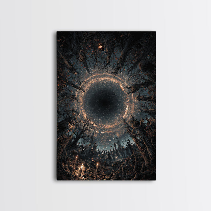 Celestial Witchcraft, Vertical Wall Art, Haunted Gothic Art, Framed Canvas Print, Halloween Wall Decor, Gothic Home Decor, Horror Wall Art