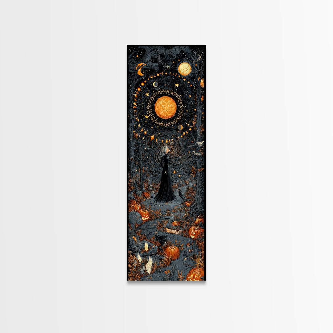 Celestial Witchcraft, Tall Narrow Wall Art, Gothic Horror Wall Art, Framed Canvas Print, Halloween Wall Decor, Gothic Home Decor