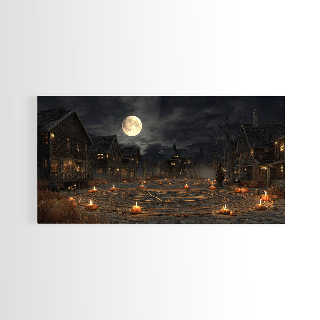 Occult Harvest Festival, Wide Panoramic Art, Macabre Wall Art, Framed Canvas Print, Halloween Wall Decor, Gothic Home Decor