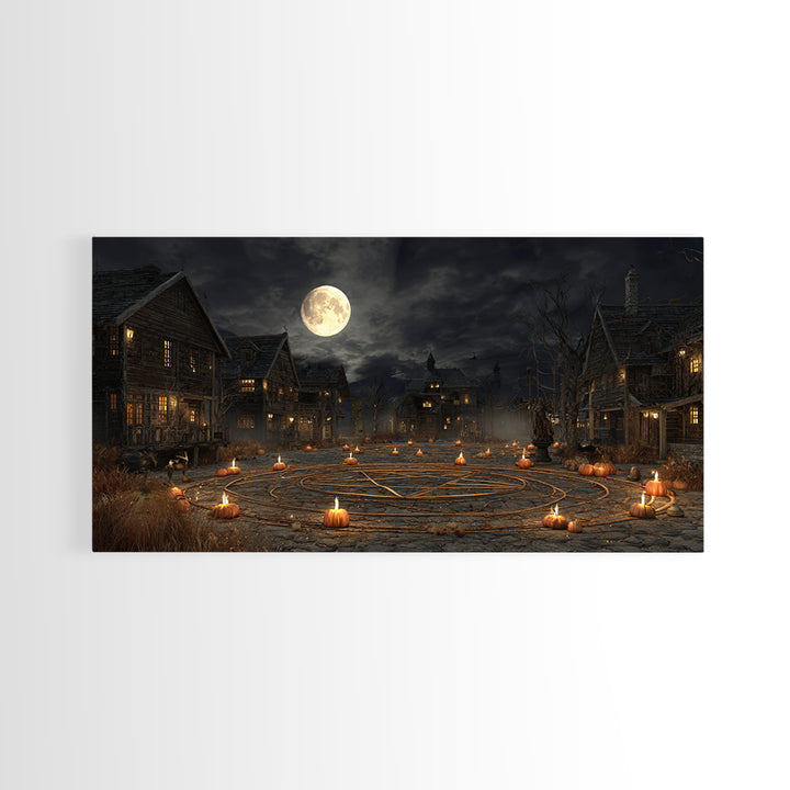 Occult Harvest Festival, Wide Panoramic Art, Macabre Wall Art, Framed Canvas Print, Halloween Wall Decor, Gothic Home Decor