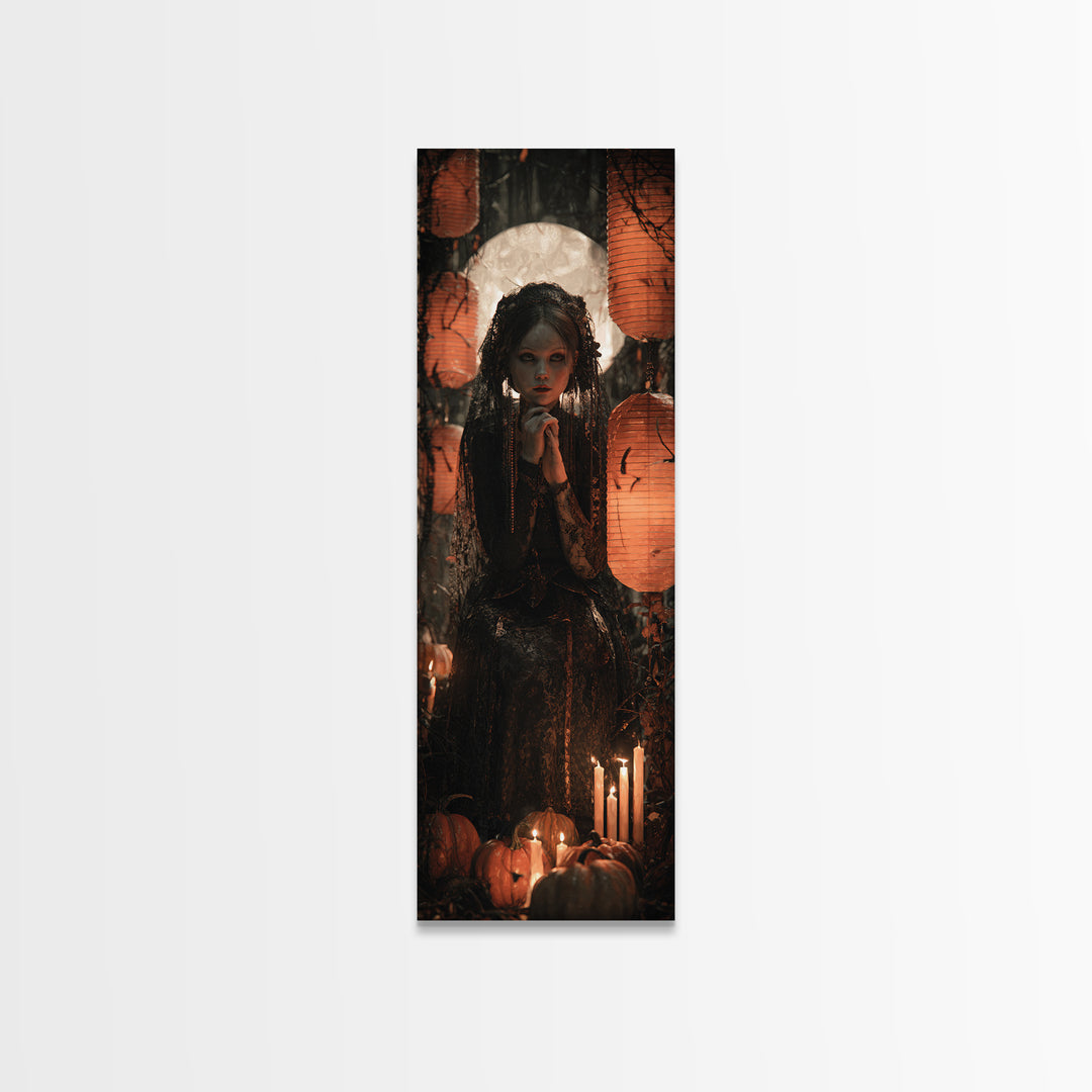 Occult Harvest Festival, Tall Narrow Wall Art, Macabre Wall Art, Framed Canvas Print, Halloween Wall Decor, Gothic Home Decor