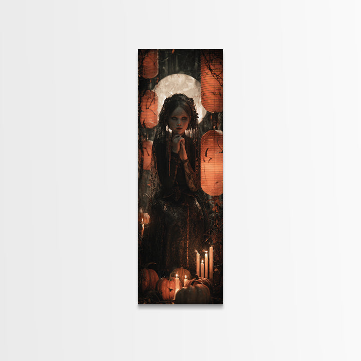 Occult Harvest Festival, Tall Narrow Wall Art, Macabre Wall Art, Framed Canvas Print, Halloween Wall Decor, Gothic Home Decor