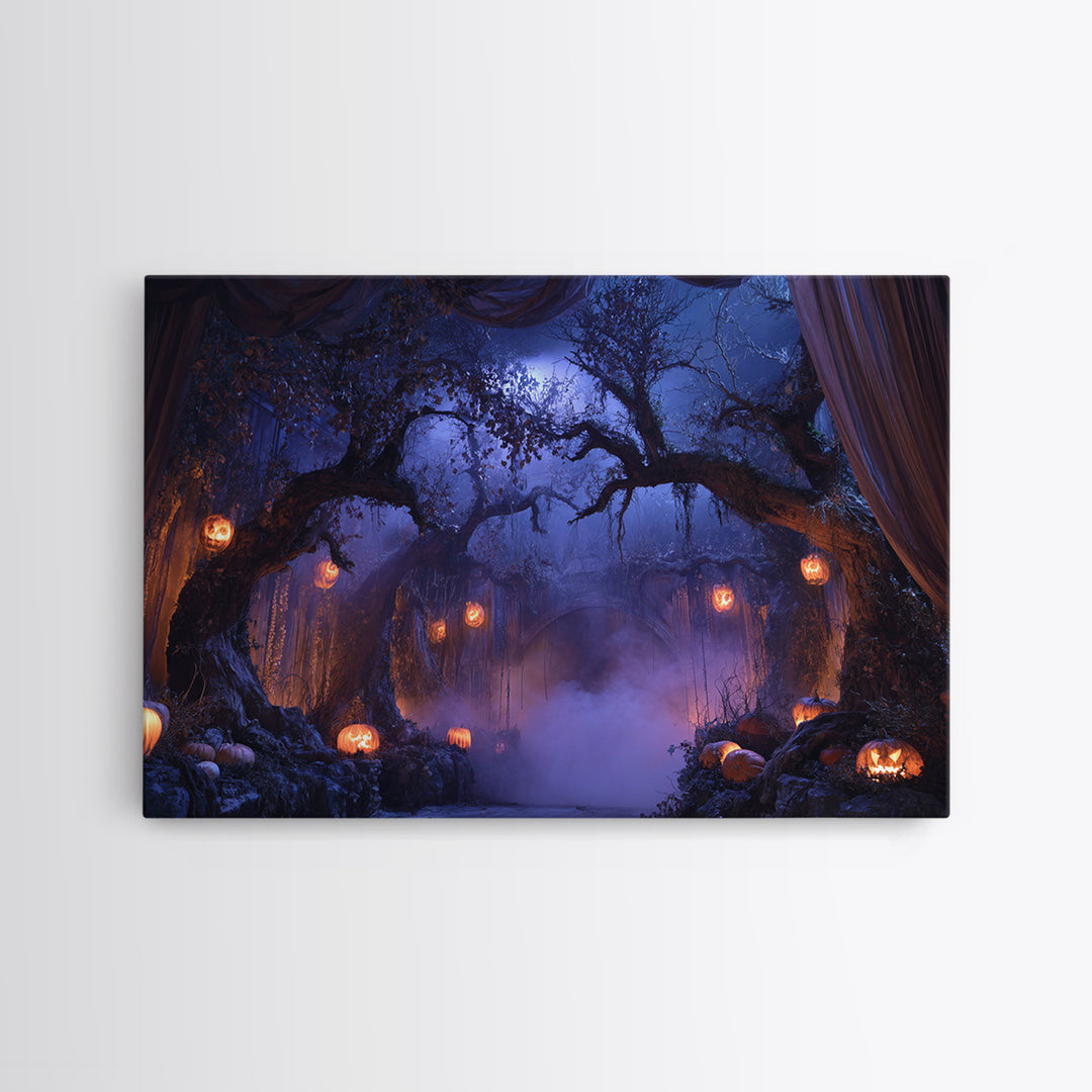 Enchanted Woodland Halloween, Landscape Wall Art, Dark Fantasy Wall Art, Canvas Print, Halloween Wall Decor, Gothic Home Decor