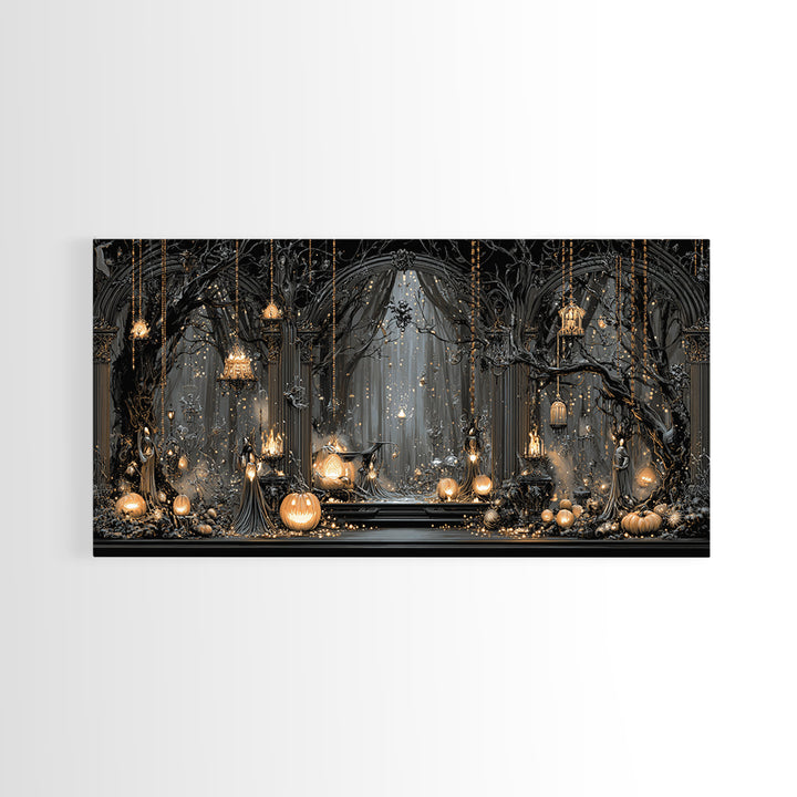 Enchanted Woodland Halloween, Wide Panoramic Art, Dark Fantasy Wall Art, Canvas Print, Halloween Wall Decor, Gothic Home Decor