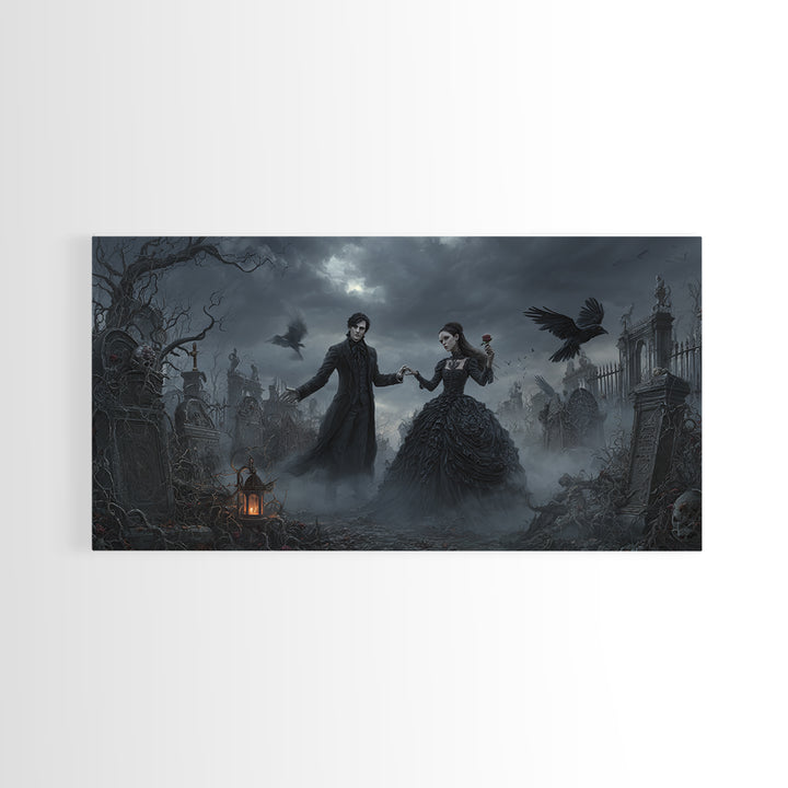 Gothic Romance, Wide Panoramic Art, Dark Halloween Decor, Canvas Print, Halloween Wall Decor, Gothic Home Decor, Seasonal Home Decor