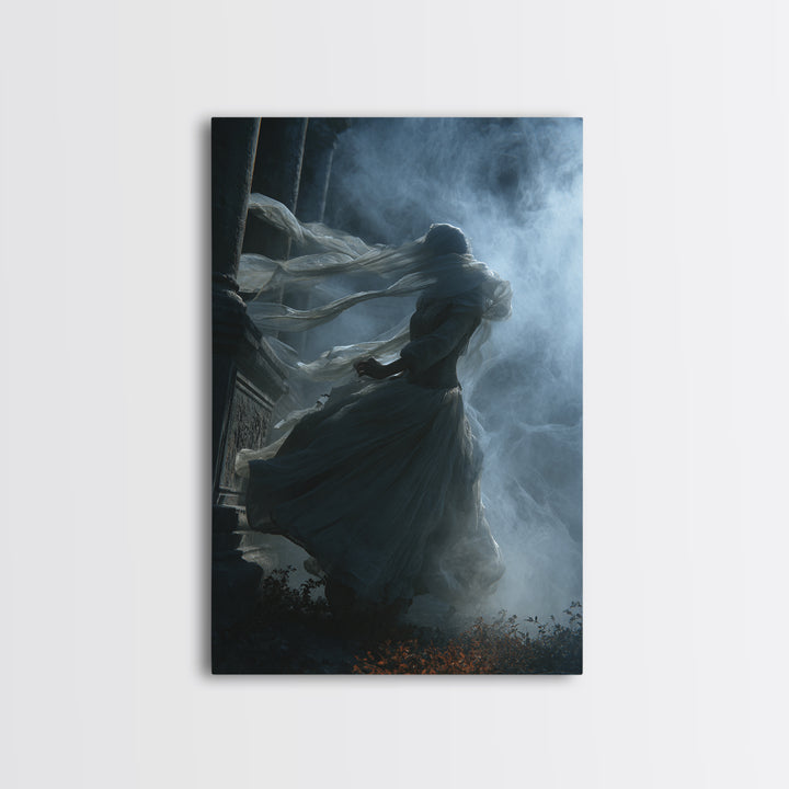 Haunted Seaside Halloween, Vertical Wall Art, Macabre Wall Art, Framed Canvas Print, Halloween Wall Decor, Gothic Home Decor