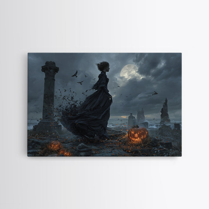 Haunted Seaside Halloween, Landscape Wall Art, Dark Fantasy Wall Art, Canvas Print, Halloween Wall Decor, Gothic Home Decor