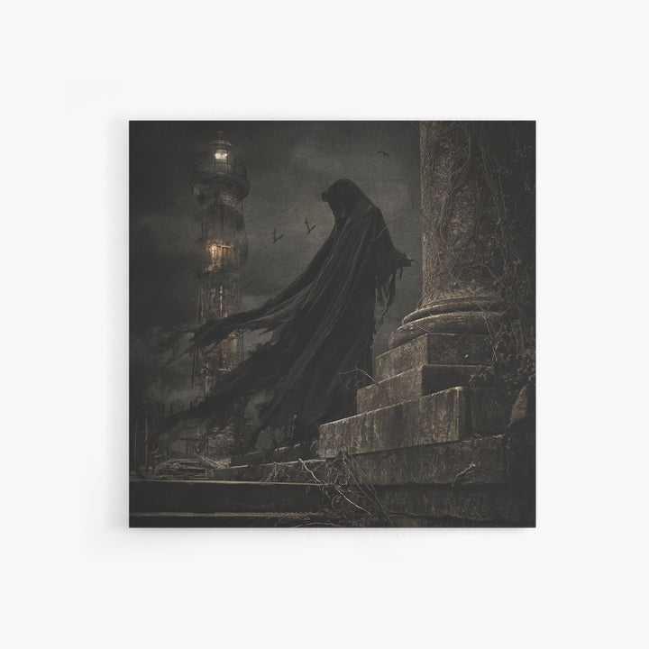 Haunted Seaside Halloween, Square Wall Art, Macabre Wall Art, Framed Canvas Print, Halloween Wall Decor, Gothic Home Decor, Dark Fantasy Art