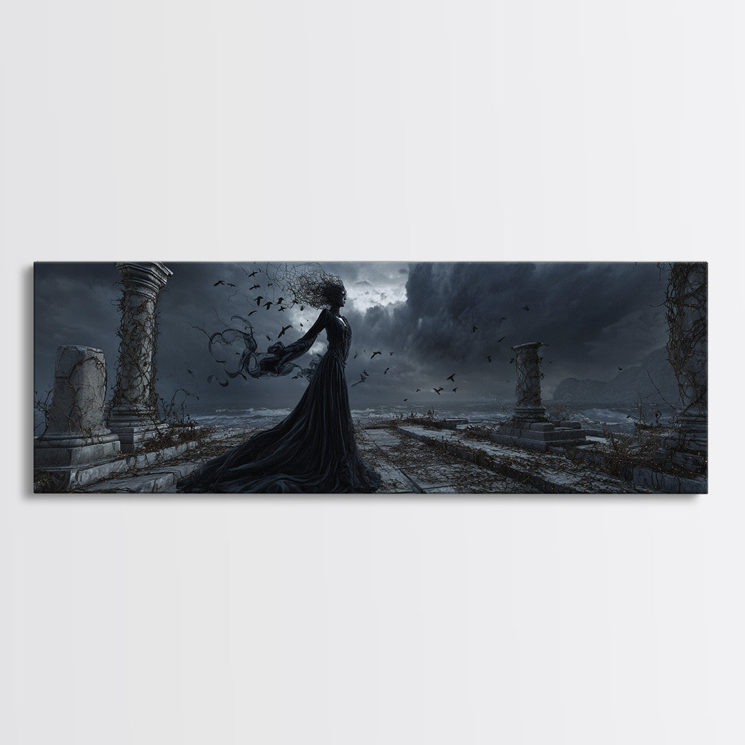 Haunted Seaside Halloween, Extra Wide Wall Art, Dark Fantasy Wall Art, Canvas Print, Halloween Wall Decor, Gothic Home Decor