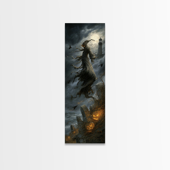 Haunted Seaside Halloween, Tall Narrow Wall Art, Dark Fantasy Wall Art, Canvas Print, Halloween Wall Decor, Gothic Home Decor