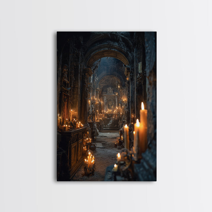 The Candlelit Crypt, Vertical Wall Art, Dark Fantasy Wall Art, Canvas Print, Halloween Wall Decor, Gothic Home Decor, Spooky Wall Decor