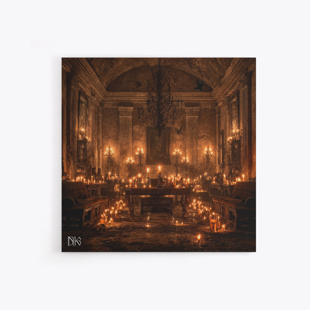 The Candlelit Crypt, Square Wall Art, Macabre Wall Art, Framed Canvas Print, Halloween Wall Decor, Gothic Home Decor, Seasonal Home Decor