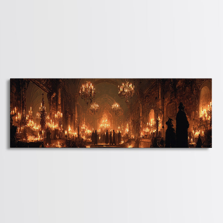 The Candlelit Crypt, Extra Wide Wall Art, Gothic Horror Wall Art, Framed Canvas Print, Halloween Wall Decor, Gothic Home Decor