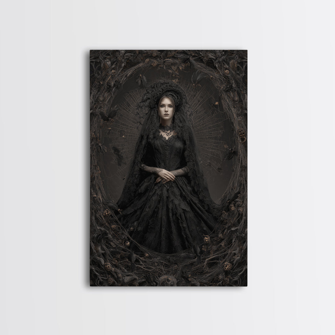 Black Lace And Cobwebs, Vertical Wall Art, Spooky Home Decor, Canvas Print, Halloween Wall Decor, Gothic Home Decor, Halloween Decor