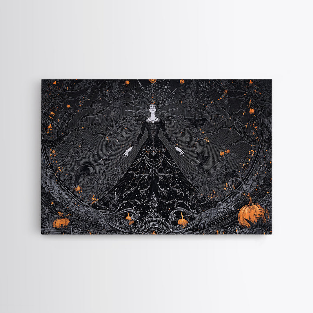 Black Lace And Cobwebs, Landscape Wall Art, Haunted Gothic Art, Framed Canvas Print, Halloween Wall Decor, Gothic Home Decor
