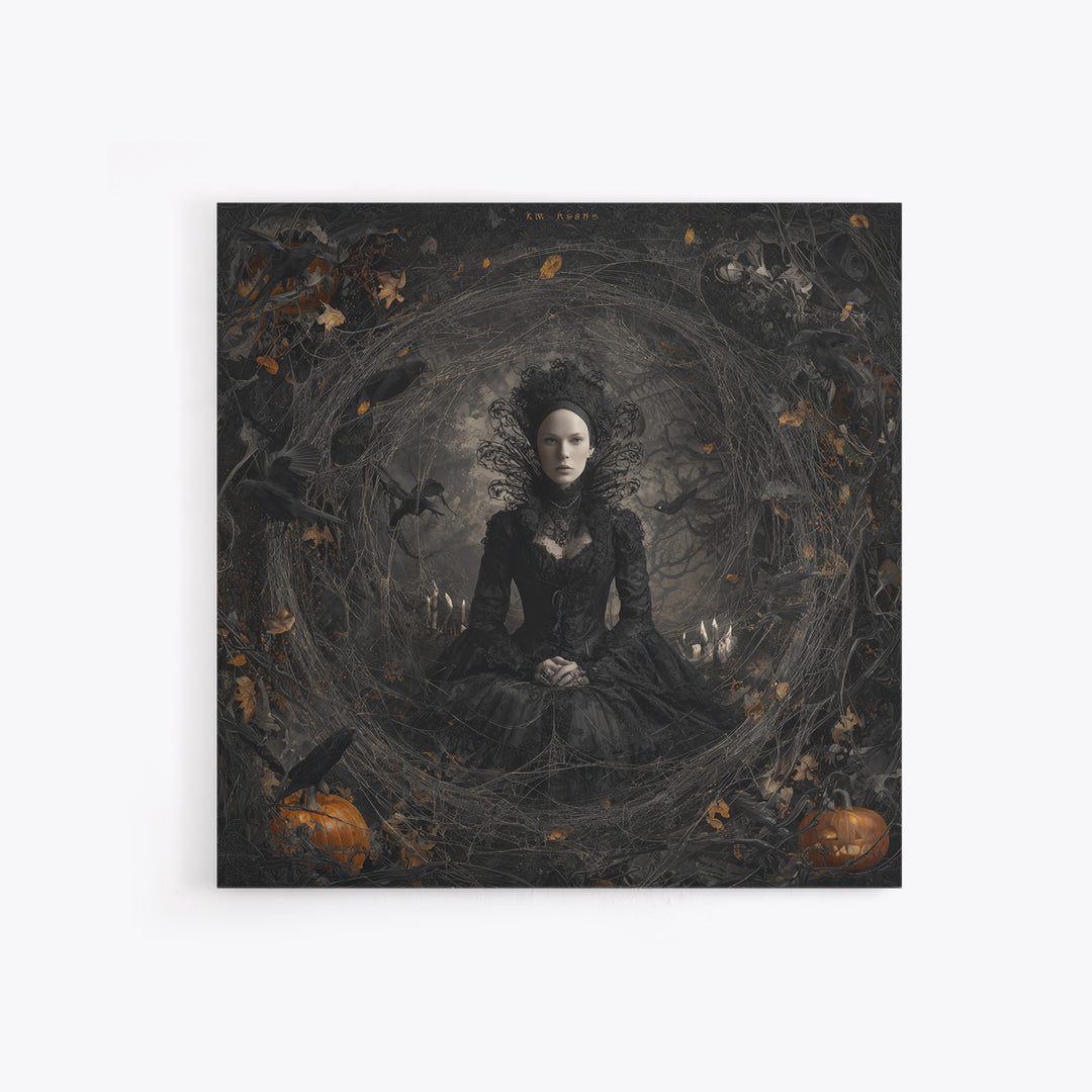 Black Lace And Cobwebs, Square Wall Art, Gothic Horror Wall Art, Framed Canvas Print, Halloween Wall Decor, Gothic Home Decor