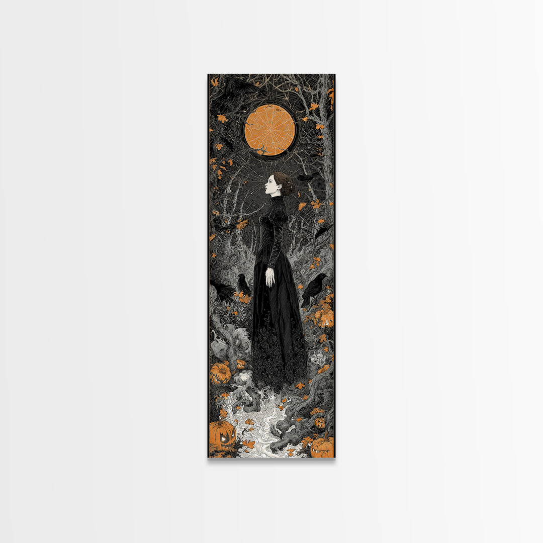 Black Lace And Cobwebs, Tall Narrow Wall Art, Gothic Horror Wall Art, Framed Canvas Print, Halloween Wall Decor, Gothic Home Decor