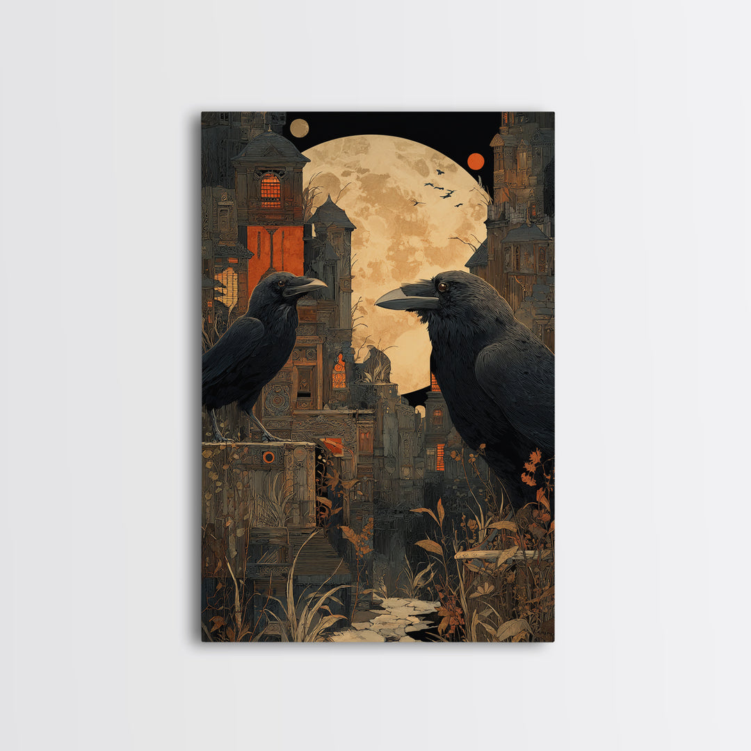 Ravens And Ruins, Vertical Wall Art, Dark Fantasy Wall Art, Canvas Print, Halloween Wall Decor, Gothic Home Decor, Halloween Decor