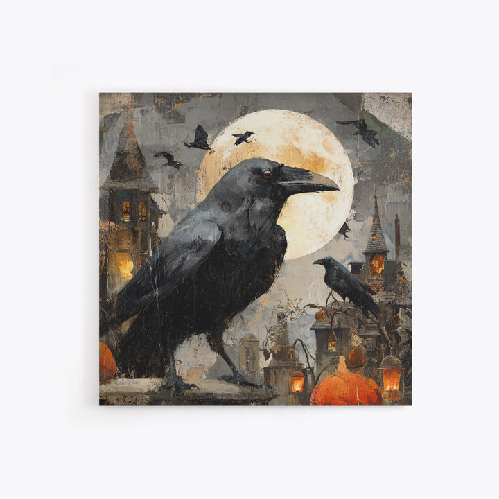 Ravens And Ruins, Square Wall Art, Dark Halloween Decor, Canvas Print, Halloween Wall Decor, Gothic Home Decor, Seasonal Home Decor