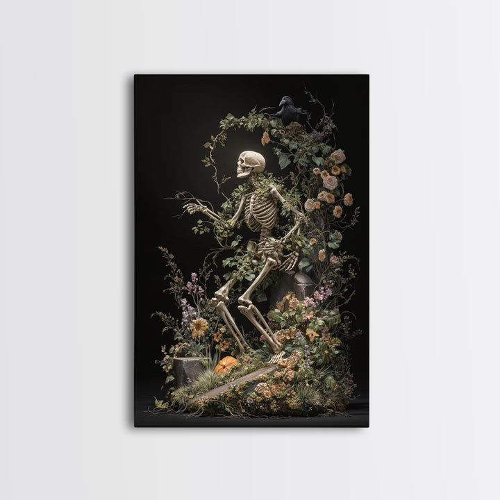 Skeletal Botanicals, Vertical Wall Art, Gothic Horror Wall Art, Framed Canvas Print, Halloween Wall Decor, Gothic Home Decor