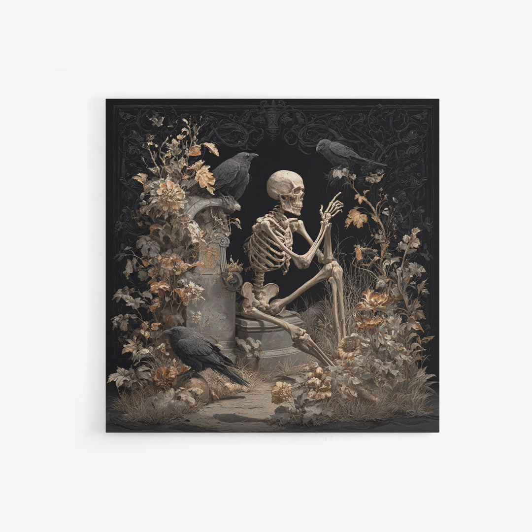 Skeletal Botanicals, Square Wall Art, Dark Fantasy Wall Art, Canvas Print, Halloween Wall Decor, Gothic Home Decor, Dark Fantasy Art