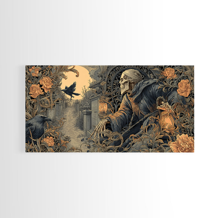 Skeletal Botanicals, Wide Panoramic Art, Spooky Home Decor, Canvas Print, Halloween Wall Decor, Gothic Home Decor, Statement Wall Art