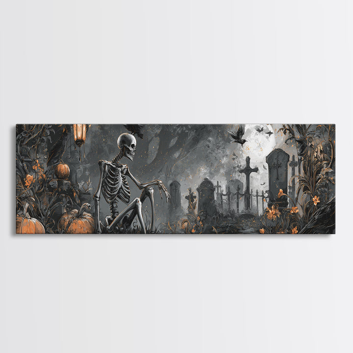 Skeletal Botanicals, Extra Wide Wall Art, Gothic Horror Wall Art, Framed Canvas Print, Halloween Wall Decor, Gothic Home Decor