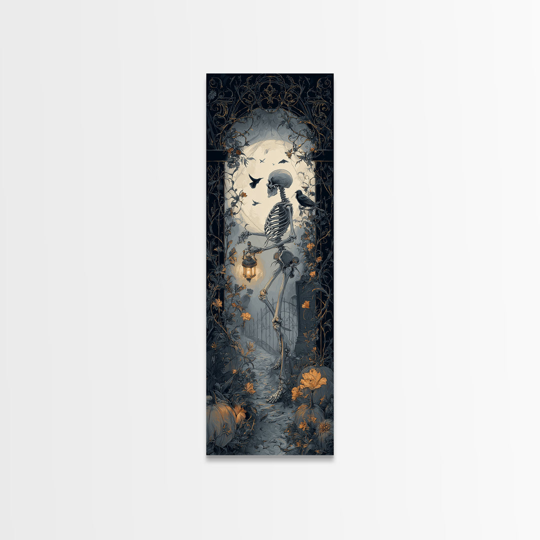 Skeletal Botanicals, Tall Narrow Wall Art, Dark Halloween Decor, Canvas Print, Halloween Wall Decor, Gothic Home Decor, Dark Fantasy Art