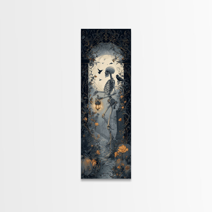 Skeletal Botanicals, Tall Narrow Wall Art, Dark Halloween Decor, Canvas Print, Halloween Wall Decor, Gothic Home Decor, Dark Fantasy Art