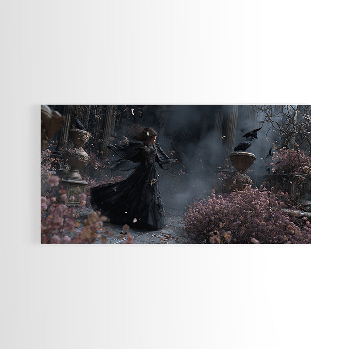 The Poison Garden, Wide Panoramic Art, Haunted Gothic Art, Framed Canvas Print, Halloween Wall Decor, Gothic Home Decor, Halloween Wall Art