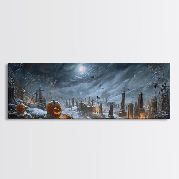 Frozen Halloween, Extra Wide Wall Art, Macabre Wall Art, Framed Canvas Print, Halloween Wall Decor, Gothic Home Decor, Halloween Wall Art