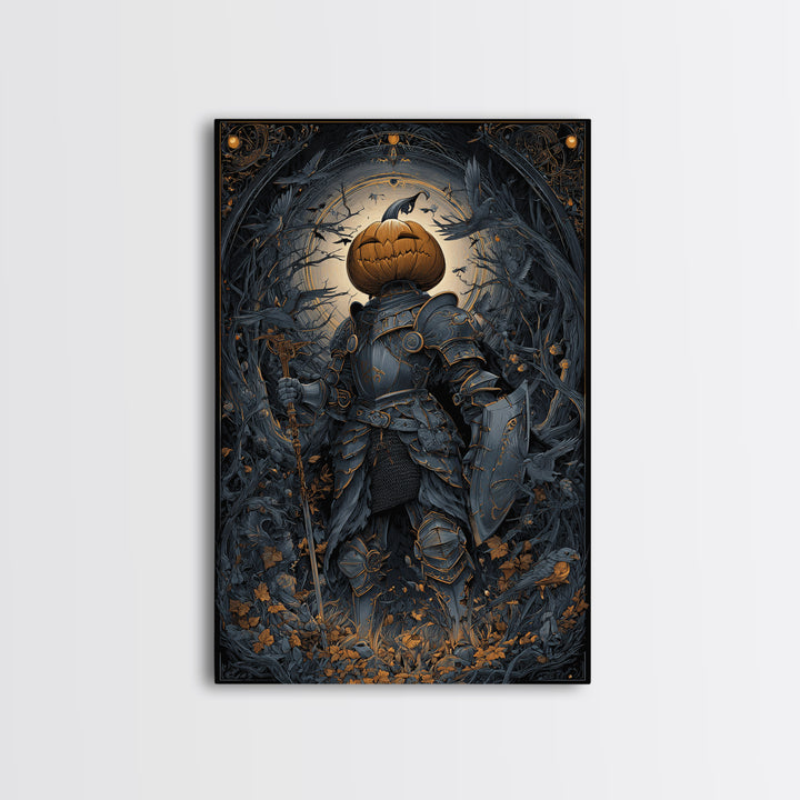 The Pumpkin Paladin, Vertical Wall Art, Dark Halloween Decor, Canvas Print, Halloween Wall Decor, Gothic Home Decor, Statement Wall Art