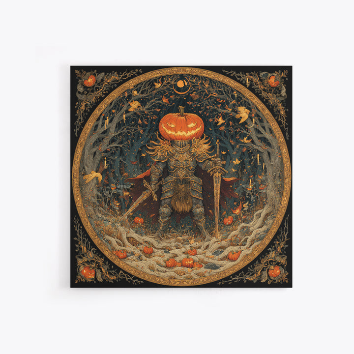 The Pumpkin Paladin, Square Wall Art, Dark Fantasy Wall Art, Canvas Print, Halloween Wall Decor, Gothic Home Decor, Dark Fantasy Art