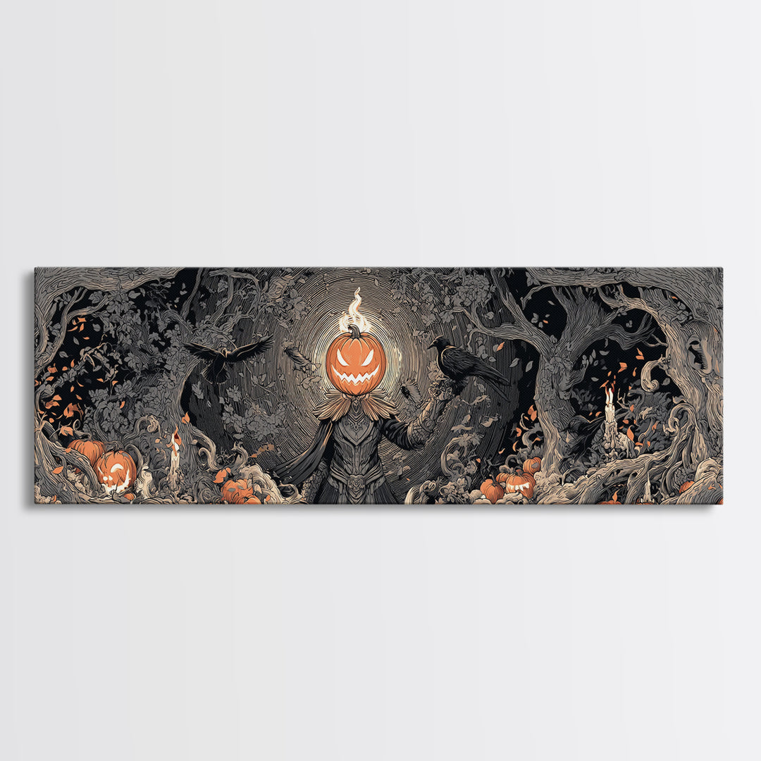 The Pumpkin Paladin, Extra Wide Wall Art, Spooky Home Decor, Canvas Print, Halloween Wall Decor, Gothic Home Decor, Statement Wall Art