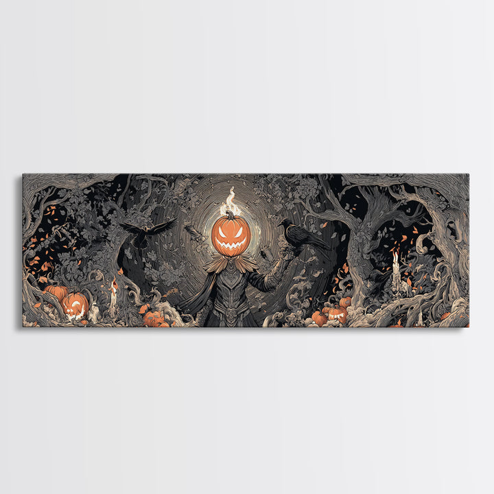 The Pumpkin Paladin, Extra Wide Wall Art, Spooky Home Decor, Canvas Print, Halloween Wall Decor, Gothic Home Decor, Statement Wall Art